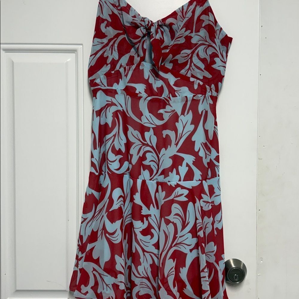 Lulu's Red and Blue Cocktail Dress - Size Small - Worn Once - Tie Front Zip Back - Picture 3 of 7
